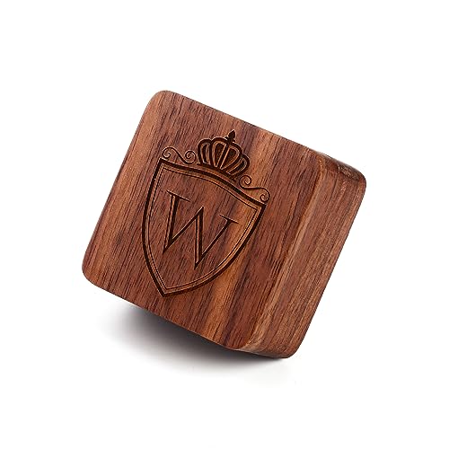 Image of Mens Initial Silver Cufflinks A-Z Alphabet Letter Steel Cuff Links with Engraved Walnut Wood Box Groom Groomsman Wedding Set