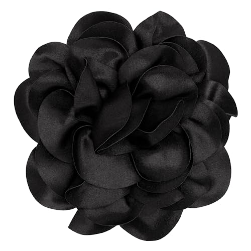 Broche de Flores, Broche de Flor de Rosa Grande de 19 cm Broches de Tela de Color Sólido Camelia Grande Alfileres de Flores para Mujeres Accesorios de Ropa de Boda de Graduación (Negro)