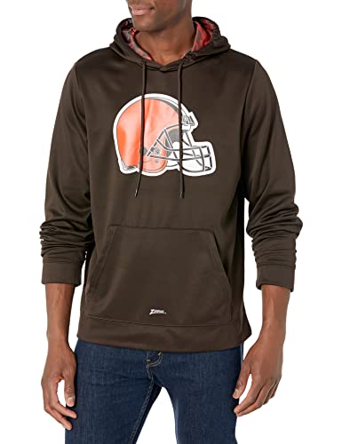 Zubaz Men's NFL Solid Team Color Pullover Hoodie with Large Primary Logo and Camo Hood Liner, Cleveland Browns, Small