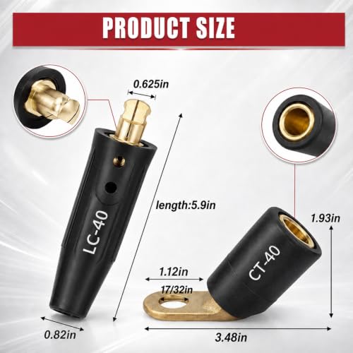 Image of 2 PCS CT-40FA Welding Terminals & 2 PCS LC-40 Welding Cable Connectors | Welding Leads Quick Connector and Terminal for Welding Machine Accessories, 1 /0 and 2 /0(50-70mm) Cable Size Capacity
