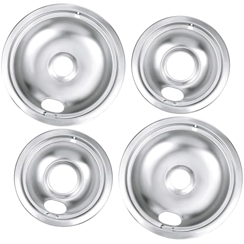 New Drip Pan Burner Stove Top Chrome Drip Pan, Stove Drip Pans Replacement Compatible for Most Plug-in Electric Ranges Whirlpool Frigidaire Kenmore include 2 * 6in and 2 * 8in