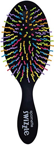 Spornette Swizzle Cushioned Oval Shape Detangling Hair Brush (#Z-2-BLACK) Ball Tipped Wavy Nylon Bristles for Sensitive Scalp, Anti-Static, Reducing Flyaways and Breakage. For Women, Men and Children