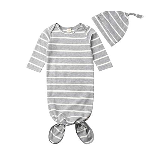 Newborn Baby Boy Girl Sleeper Gowns,0-6 Months Unisex Striped Sleeping Bags Swaddle Sack Coming Home Outfit (0-3 Months, Gray)