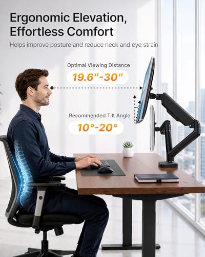Image of monTEK Dual Monitor Arm for 17-32 inch Flat /Curved Screen up to 19.8 lbs | Mechanical Spring, Full Motion Dual Monitor Mount, Height Adjustable, Alloy Steel, Easy Assembly, Clamp /Grommet, VESA 75 /100