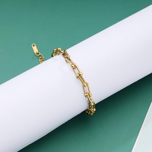 JJDreams Mann Halskette und Armband Edelstahl Hufketten Halskette Armkette Set Goth Hip Hop Rock Schmuck Geschenk für Herren,Gold