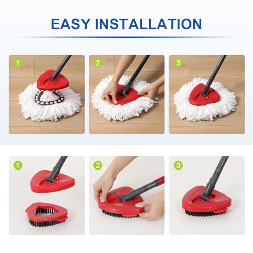 LANMU Spin Mop Replacement Head Microfiber Refill and Base Scrub Brush Compatible with O Cedar/Vileda Easy Wring 1 Tank System