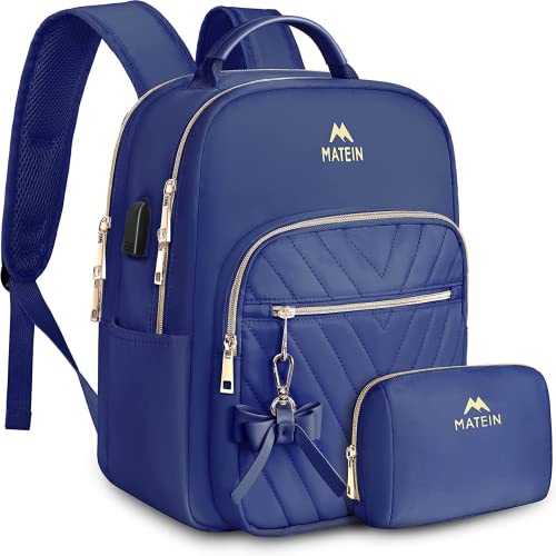 Matein Small Backpack Purse For Women, Cute Lightweight Mini Daypack With Usb Charging Port, Fashion Waterproof Casual Daily Shoulder Bag, College School Bookbag For Ladies Teen Girls, 2Pcs Sets, Blue #TOP6