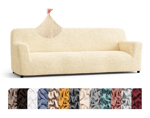 PAULATO BY GA.I.CO. Sofa Slipcover - Stretch Couch Cover - Stylish Cushion Sofa Cover - Soft Polyester Fabric Slip Cover - 1-Piece Form Fit Washable Protector for Pet - Microfibra Collection - Cream