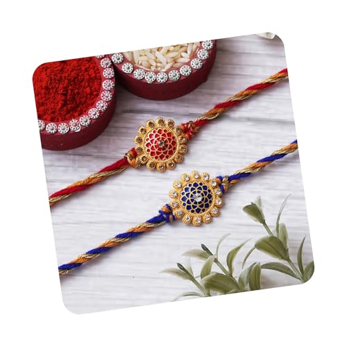Image of eCraftIndia Set of 2 Designer Rakhis For Men with Roli Chawal Pack - Rakhi for Brother
