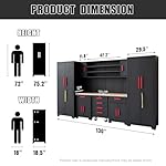 Garage Cabinet Storage System - 9-Piece Workshop Set w/Steel Cabinets & Workbench Includes Rolling Chest & Pegboard Heavy-Duty Black & Red Tool Organization for Garage/Workshop - Image 3