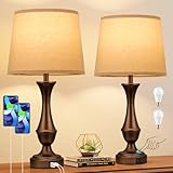 Upgraded Touch Lamps for Night Stands Set of 2 - Bedside Lamps with USB C+A, 3 Way Dimmable for Bedroom Living Room End Tables Office(Brown)
