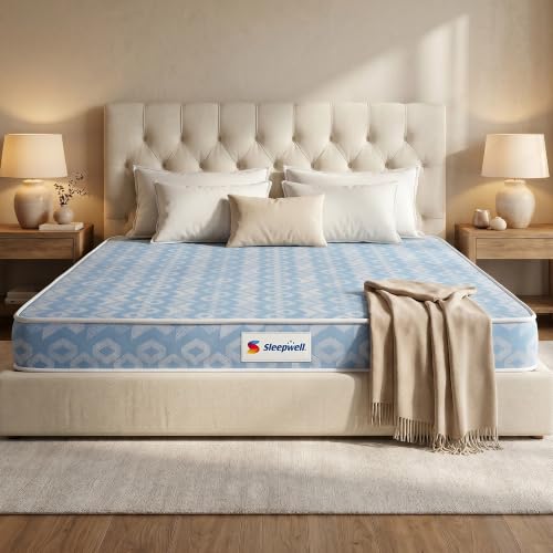 Sleepwell Dual Mattress | King Size 78x72x6 Inch | One Side Soft One Side Firm | Orthopedic Support | Resitec Foam with VPF | Knitted Fabric | Neem Fr