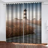 Cortinas De Dormitorio,Cortinas Opacas Con Estampado 150(Ancho)X166(Alto) Cm Faro Rojo De La Costa ,2 Paneles,Cortinas De Ventana Con Ojales De Poliéster Con Impresión 3D,Para Habitación De Niños/Dor