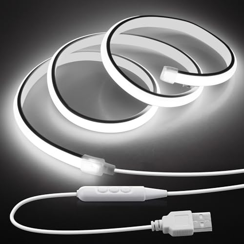 Image of 5V USB COB LED Light Strip with Dimmer 3.3FT Daylight White LED Rope Lights Indoor Tunable 6000K Super Density 320LEDs /M IP67 Waterproof LED Tape Light for Bedroom TV Backlight Mirror Decor