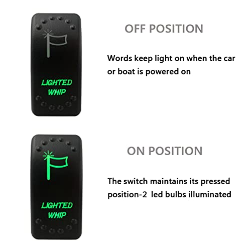 Image of Green Backlit Rocker Switch 5 Pin ON-Off Laser Etched Button Switch with Wires for Car Marine Boat UTV 20A /12V 10A /24V (Lighted Whip)