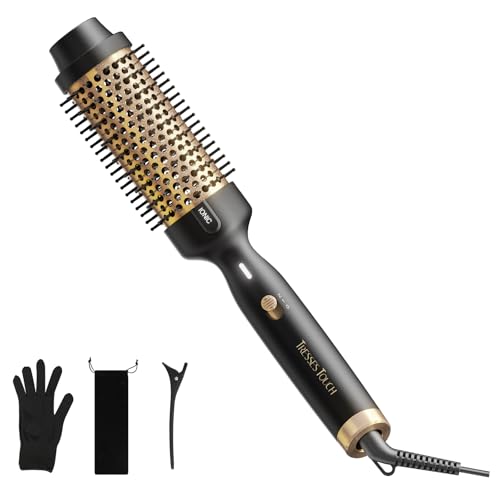 Tresses Touch 1.77 Inch Thermal Brush, Round Heated Hot Brush Blowout Ionic, Curling Brushes for All Hair, 2 Temperature Setting, Universal Voltage for Travel, Dual PTC, Not for Blow Drying, Gold