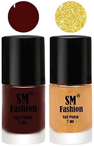 Image of Long Lasting Nail Polish | Nail Paint Combo 7 ml Each) - Set of 2 Wine-Light Golden