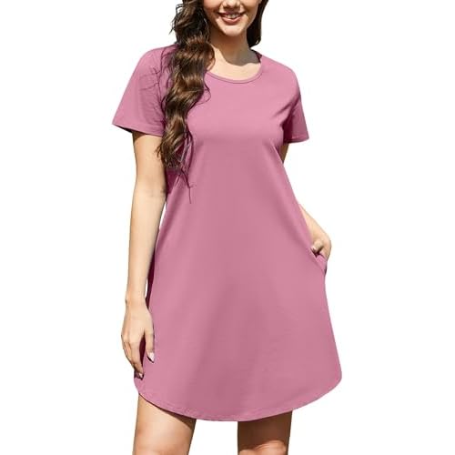 Marvmys Cotton Nightgowns for Women Short Sleeve Sleep Shirt Summer Nightshits with Pockets S-3XL Medium Purple
