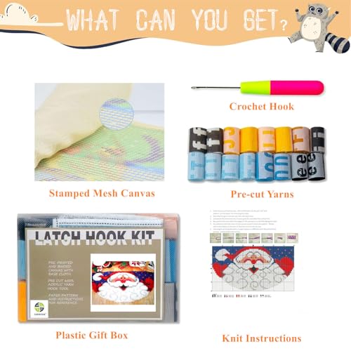 Image of EMISTEM Latch Hook Kits for Adults - DIY Latch Hook Rug Kits, Crochet Kit for Beginners, Rug Making Kits with Printed Canvas, Gift Packaging. (Santa Claus,15x21 inch)