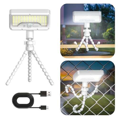 Tryme 92 LED Solar Lights Outdoor Waterproof with Motion Sensor, Octopus Stand, Adjustable Angle, Optical Diffuser Lens, 3 Modes, USB & Solar Powered, Fence Lights for Garden, Gate (1 Pack)
