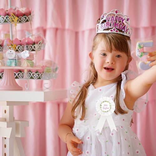 Big Sister Tinplate Badge Pin, White Rosette Big Sister Button for Child's Birthday, Greenery Sister To Be Award Badge Pin, Girl's Birthday/Baby Shower Party Decorations4