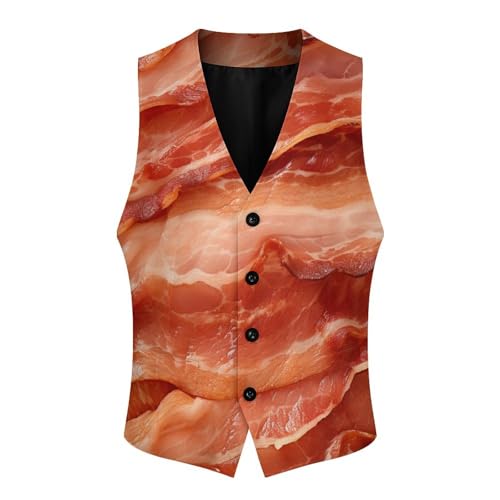 Bacon Food Mens Suit Vest Slim Fit Button Up V Neck Business Waistcoat Sleeveless Dressy Top3