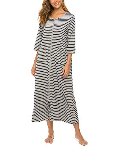 Image of Bloggerlove Zipper Front Robes for Women House Coat Half Sleeve Loungewear Long Nightgown with Pockets S-3XL