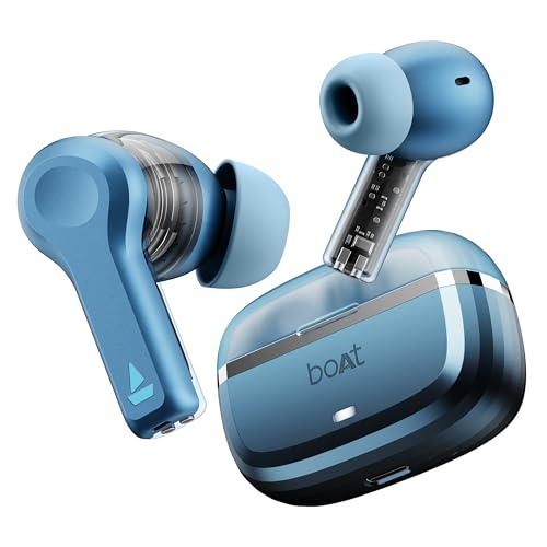 Image of Boat Nirvana Space, 360º Spatial Audio, Active Noise Cancellation (~32dB), 100Hrs Battery,4Mics ENx, Fast Charge, v5.3 Bluetooth Earbuds, TWS Ear Buds Wireless Earphones with mic (Infinity Blue)