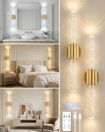 Peel and Stick on Wall Sconce set of 2 Wireless Battery Operated Wall Light