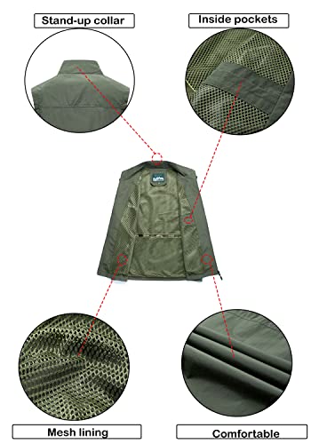 MeiLayM Chaleco de Pesca con Múltiples Bolsillos para Hombre Aire Libre Viajes Deportes Chalecos Casual Respirable chaqueta Fotografia Al Aire Libre Secado Rápido Chaleco - imagen 6