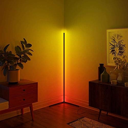 XXVH Modern Minimalist LED Corner Floor Lamp, RGB Color Changing Standing Lamp Dimmable with Remote Control, Home Soft Lighting Floor Lamp, Christmas Interior Decoration Lights Black