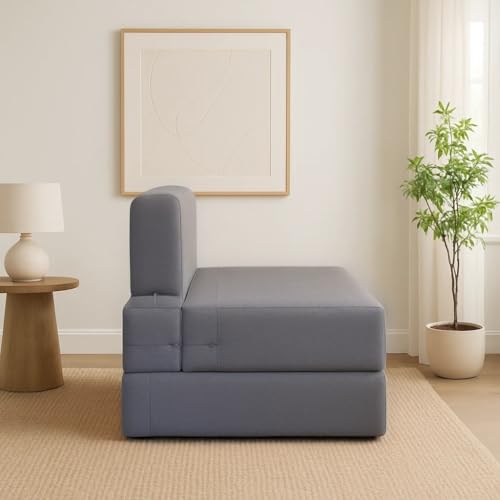 Image of PUM PUM 2-Seater Sofa Cum Bed | EPE Foam Foldable Couch with Velvet Fabric & Washable Cover | Convertible Sofa Bed for Home, Living Room & Office Guests | 3 x 6 Ft (Grey)