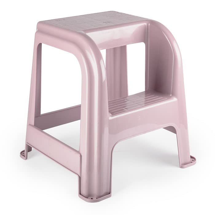 CABLEPELADO Taburete de Plástico Ligero y Apilable, Banqueta Multiusos con Escalón, Soporta hasta 150Kg, 45.5 cm Altura x 44 cm Ancho, Rosa