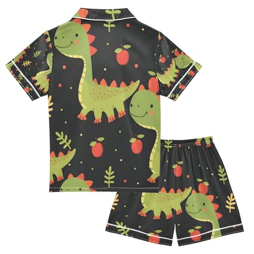 senya Dinosaur Fruit Satin Summer Pajama Sets Silk Short Sleeve Button Down Sleepwear2