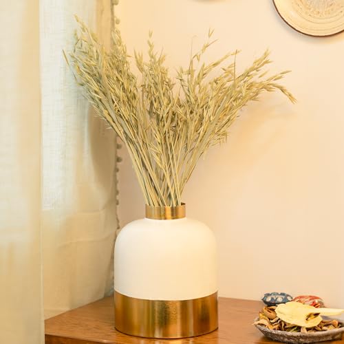 Image of MARKET 99 Golden & White Iron Enamel Flower Vase, Decorative Metal Vase for Fresh & Artificial Flowers, Table Centerpiece for Living Room, Office, Hotel, Restaurant, Reception & Home Decor
