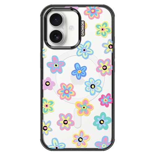 MOSNOVO for iPhone 16 Case for MagSafe, Groovy Flower, Black