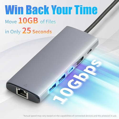 Amazon Basics 6-in-1 USB-C 3.2 (10G) Hub, Multiport Adapter with 100W Power Delivery, 4K HDMI, Ethernet, 2 USB-A, 1 USB-C, Light Grey, 4.70 x 1.81 x 0.59 inches by Amazon Basics - Used condition - Image 3