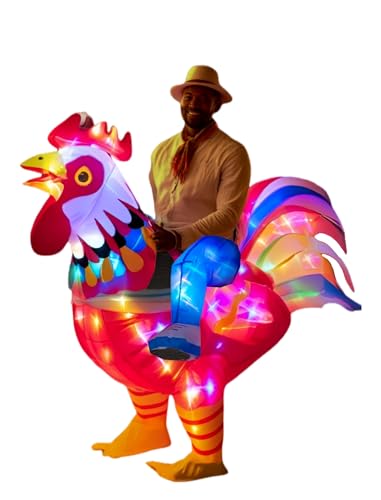 Adult Inflatable Chicken Costumes, LED Light Up Ride-on Rooster, Fancy