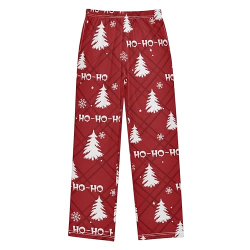 Boys' Pants Winter Christmas Tree Red Checkered Long Bottoms Jogger Pants Elastic Waist Trousers with Pockets S-XL