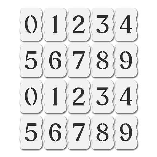 6 Inch Number Stencils Set - Complete Set with All Numbers, Durable & Reusable Soft Serif Font Stencil for Concrete, Metal, DIY, and Industrial Use - Includes 2 of Each Character (20-Piece)