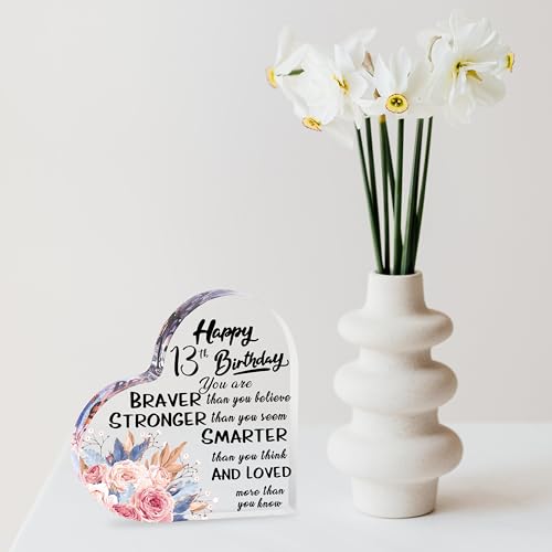 Merclix 13th Birthday Acrylic Plaque 13th Birthday Gifts for Girls Keepsake Presents for 13 Year Old Girls Sister Daughter