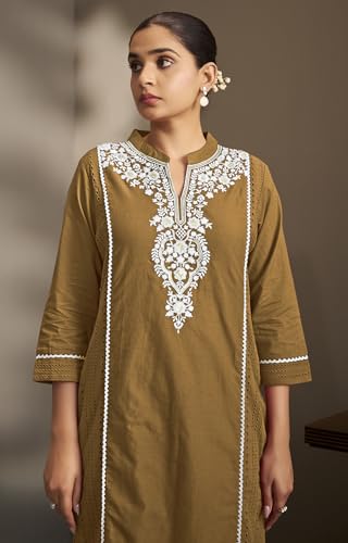 Image of DRESOUL Women Pure Cotton Schiffli Embroidered Kurta Set and Dupatta