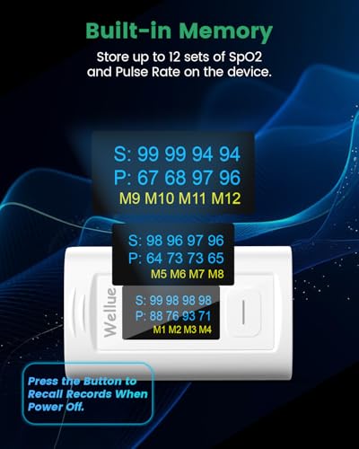 Image of Wellue Bluetooth Pulse Oximeter Fingertip, Blood Oxygen Saturation Monitor with Built-in Memory, OLED Screen, Batteries, Free APP, Carry Bag & Lanyard