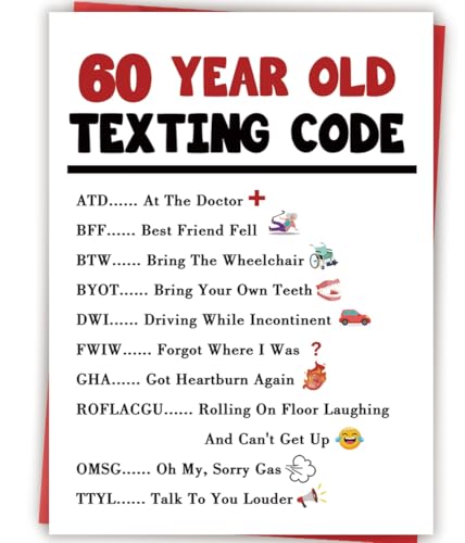 Amorista 60th Birthday Card Gifts for Women Men Him Her Funny 60 Year Old Texting Code Card Unique Humorous 60th Birthday Party Decoration for Mom Dad Friend Family
