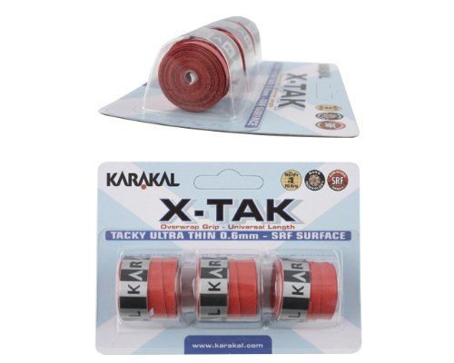 Karakal X-TAK Overgrips - Pack of 3 - Red - Tennis - Squash - Badminton
