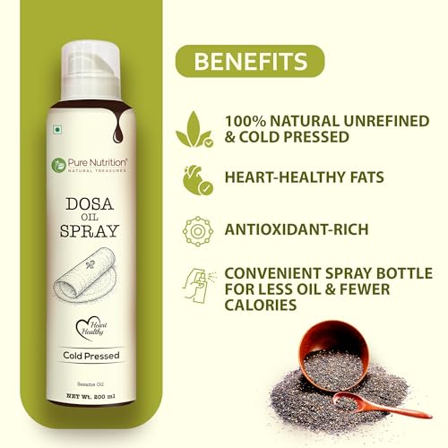 Image of Pure Nutrition Dosa Oil Cooking Spray 200ml | Cold Pressed Sesame Oil | Healthy Low-Oil Cooking Spray for Dosa, Uttapam, Tawa & Pan Frying | 100% Natural Sesame Oil