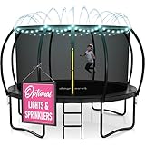JoyBerri Upsurge Trampoline Outdoor - ASTM Certified Safe 8Ft 10Ft 12Ft 14Ft 15Ft 16Ft Recreational Trampoline for Kids and Adults. Anti-Rust Coating with Enclosure Net, Ladder, Sprinkler & LED Lights