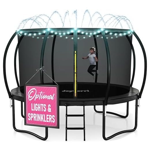 Trampoline for Kids and Adults - 8Ft 10Ft 12Ft 14FT Trampoline with Net - with Bonus Sprinkler and LED Lights/ASTM Certified/Extra Sturdy Recreational Outdoor Trampolines