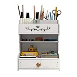 GRAN CAPACIDAD DE ALMACENAMIENTO: El portalapices escritorio mide 21* 15 * 26 cm.organizador de escritorio 6 compartimentos inferiores planos y 1 cajón extraíble, el organizador lapices es fácil de almacenar y ordenar los artículos pequeños. Ahorre espacio, haga que su escritorio tenga un aspecto más ordenado y diga adiós al instante a un escritorio desordenado.