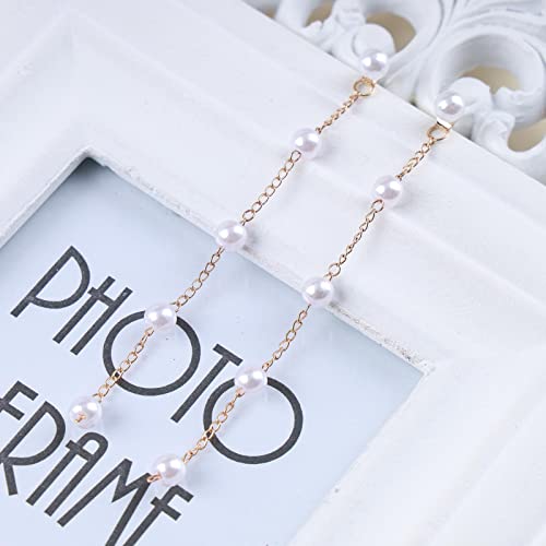 Boho Pearl Drop Dangle Earrings Gold Long Tassel Bead Earring Tiny Pearl Chain Earring Vintage Earrings Jewelry for Women - Thumbnail 4